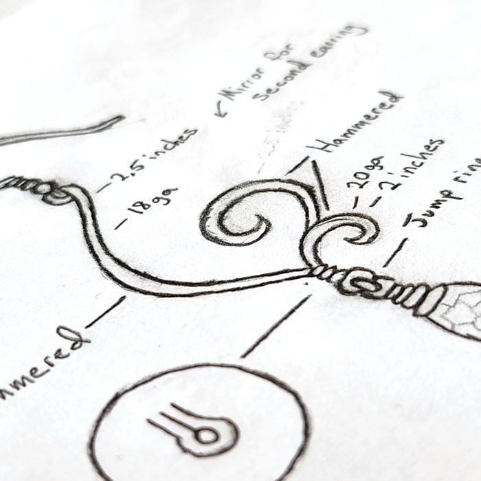 Rain-inspired jewelry sketch of Moments Held earring design