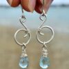 Aquamarine sterling silver wave earrings inspired by the ocean at the beach