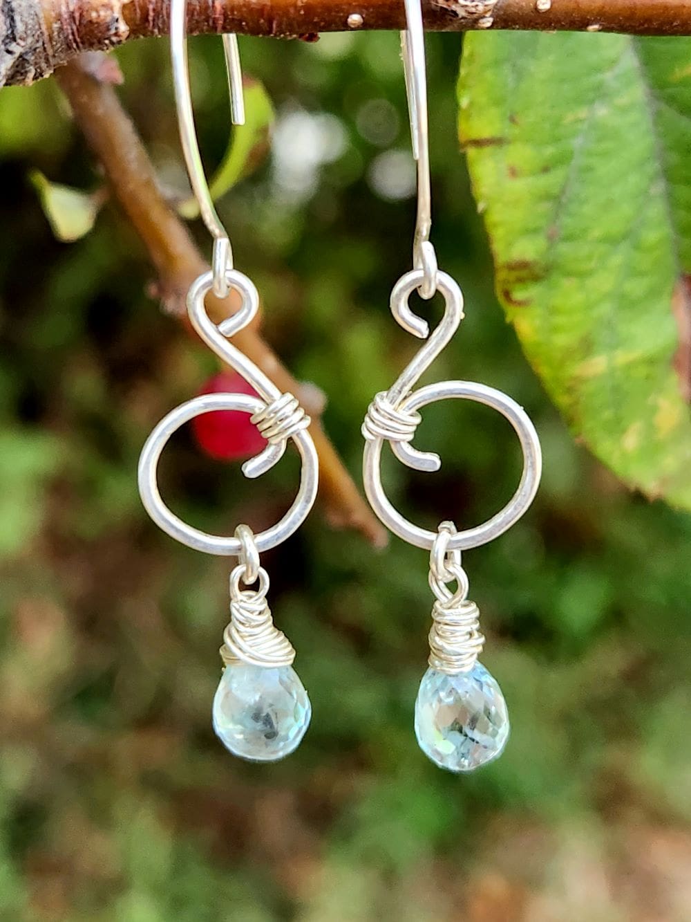 Handmade dangle earrings with aquamarine gemstones inspired by nature