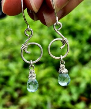 Handmade sterling silver aquamarine dangle earrings inspired by nature