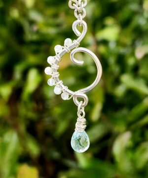 Nature-inspired sterling silver moonstone necklace with aquamarine gemstone