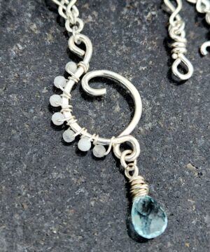 Ocean-blue gemstone necklace with aquamarine and rainbow moonstones