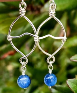 Sterling silver wave earrings inspired by nature with natural kyanite gemstones